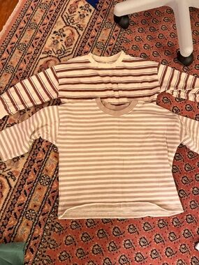 Rylee + Cru Neutral Striped Long-Sleeve Tees